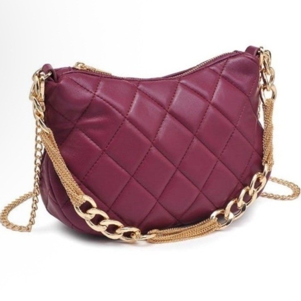 Urban Expressions Quilted Glam Shoulder Bag Burgundy Plum Gold‎ Chain  NWT
